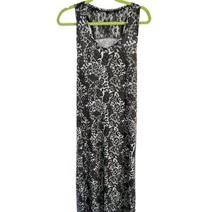 Dress long maxi animal print lace floral flowy black white no size tag med READ